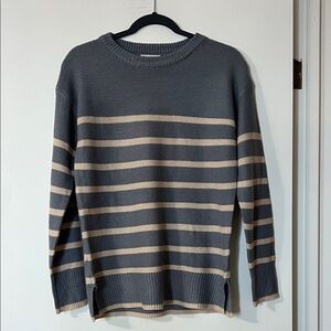 Women’s Gray and Tan Striped Sweater